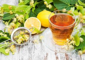 cup of herbal tea with linden flowers photo