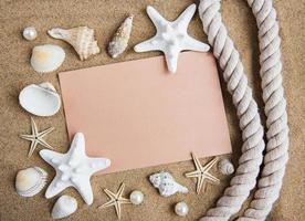 conchas, estrellas de mar y una postal en blanco