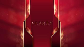 Red luxury background and golden line elements with flame effect, glitter light decoration and bokeh. vector