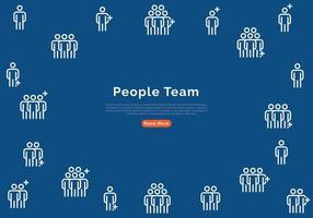 People Team Banner With Line Icons on Blue Background. Vector illustration