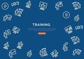 Business Training Banner With Line Icons on Blue Background. Vector illustration