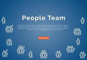 People Team Banner With Line Icons on Blue Background. Minimal Design Vector Illustration