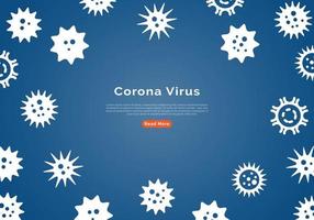 Corona Virus Banner With Line Icons on Blue Background. Minimal Design Vector Illustration