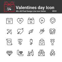 vector de iconos del día de san valentín, símbolo de diseño perfecto conjunto simple para usar en el informe del logotipo de infografía del sitio web, ilustración de vector de icono de línea