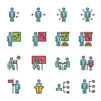 People Icons Line Color Work Group Team Vector , Online Education