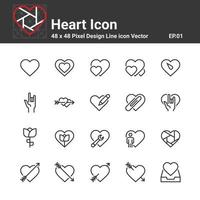 vector de iconos de corazón, símbolo de diseño perfecto conjunto simple para usar en el informe de logotipo de infografía de sitio web, ilustración de vector de icono de línea