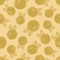 Seamless pattern of hand drawn blueberry in golden color. Background for print wrapping, packaging, copybook and other design. vector