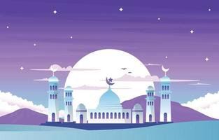 ramadan kareem eid mubarak mezquita naturaleza celebración islámica ilustración vector