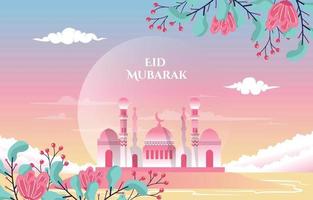 Beautiful Mosque Nature Eid Mubarak Muslim Islamic Celebration Illustration vector