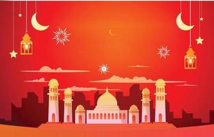 hermosa noche eid mubarak ramadan kareem ilustración de celebración islámica vector