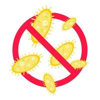 Detenga los virus y las bacterias malas o el signo de prohibición de gérmenes. vector