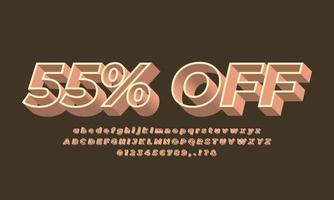 55 percent  off sale text font 3d soft vector