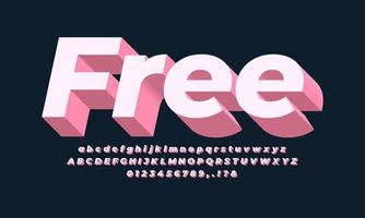 white pink 3d text effect or font effect design modern alphabet vector