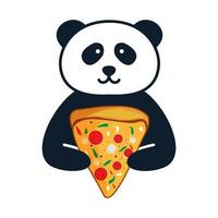 animal panda happy cute  with pizza logo vector icon design