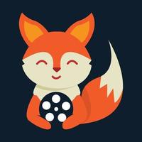 animal fox  with movie cute logo vector icon design