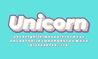 plantilla de efecto de texto colorido unicornio vector