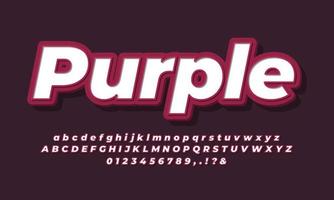 Diseño de estilo de efecto de fuente o efecto de texto púrpura en negrita 3d vector