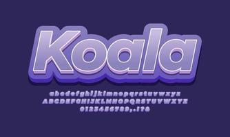 lindo diseño de efecto de texto de color koala vector