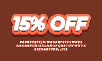 15 por ciento de descuento quince por ciento venta descuento promoción texto 3d naranja diseño vector
