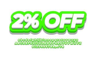 2 percent off sale discount promotion text 3d green light vector