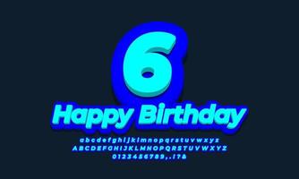 número seis años celebración cumpleaños fuente 3d cian azul diseño vector