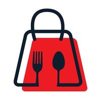 shopping bag fork spoon food restaurant abstract line logo vector icon design illustration