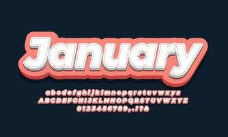 January month font  3d orange design vector