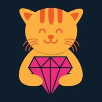 animal pets cat kitty kitten with diamond cute logo vector icon design
