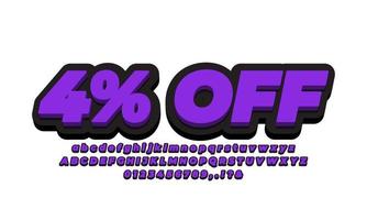 text style or font effect style modern 3d purple and black vector