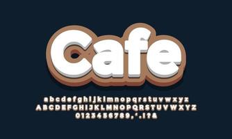 café marrón con efecto de fuente 3d blanco o diseño de efecto de texto vector