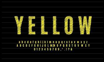 efecto de texto de boceto amarillo o diseño de estilo de efecto de fuente vector