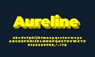 alfabeto moderno 3d efecto de texto amarillo limpio o diseño de efecto de fuente vector