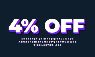 4 percent off text 3d  purple and white vector