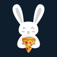 conejo con pizza lindo logo vector icono diseño