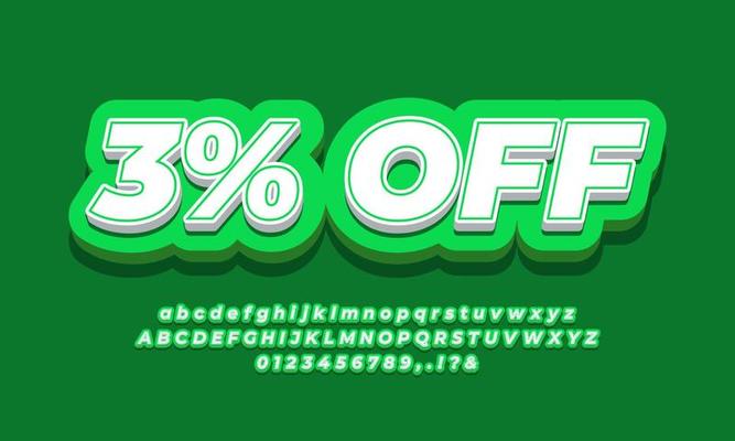 3 percent off sale discount promotion text 3d  light green