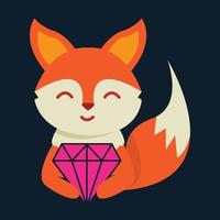 animal fox  with diamond cute logo vector icon design