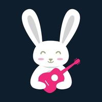 animal pets rabbit with guitar cute logo vector icon design