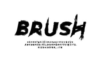 Brush font paint art black and white alphabet numbering vector design