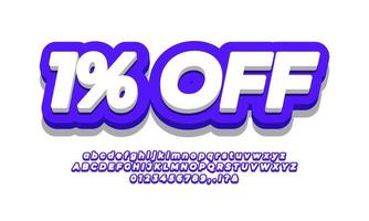 1 percent sale discount promotion text 3d purple vector
