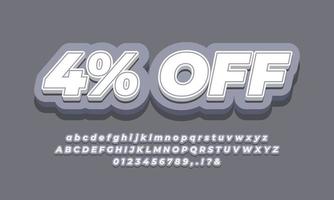 4 percent off sale discount promotion text 3d gray vector