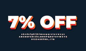 7 percent off sale 3d text white orange light vector