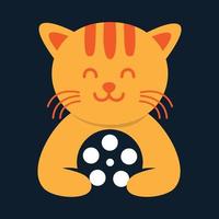 animal pets cat kitty kitten with movie cute logo vector icon design