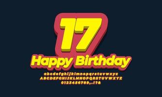 number seventeen year celebration birthday  3d  yellow design vector