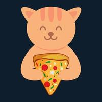 animal pets cat kitty kitten with food pizza cute logo vector icon design