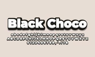 chocolate negro con efecto de fuente 3d blanco o diseño de estilos de texto vector