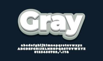 gris con efecto de fuente 3d blanco o diseño de estilos de texto vector