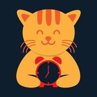 animal pets cat kitty kitten with clock  logo vector icon design