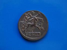 vintage Roman coin over blue photo