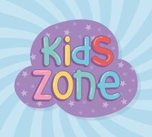 kids zone, bubbles letters sticker sunburst play children vector