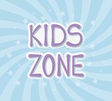 kids zone, purple typography stars blue rays background vector